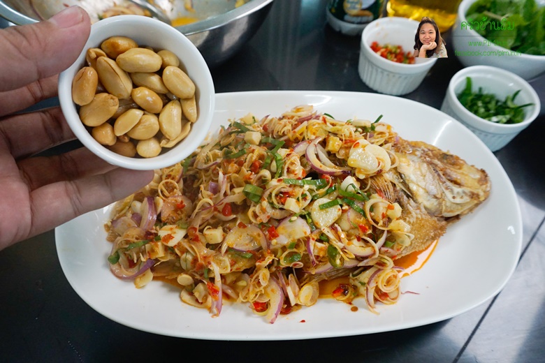 deep fried red tilapia with thai herb salad 14